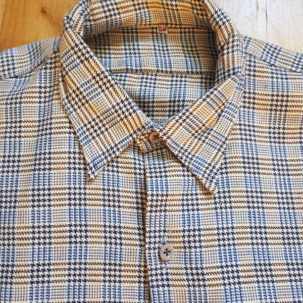 1950s/60s Vintage French artists smock checked flannel workshirt work shirt S/M