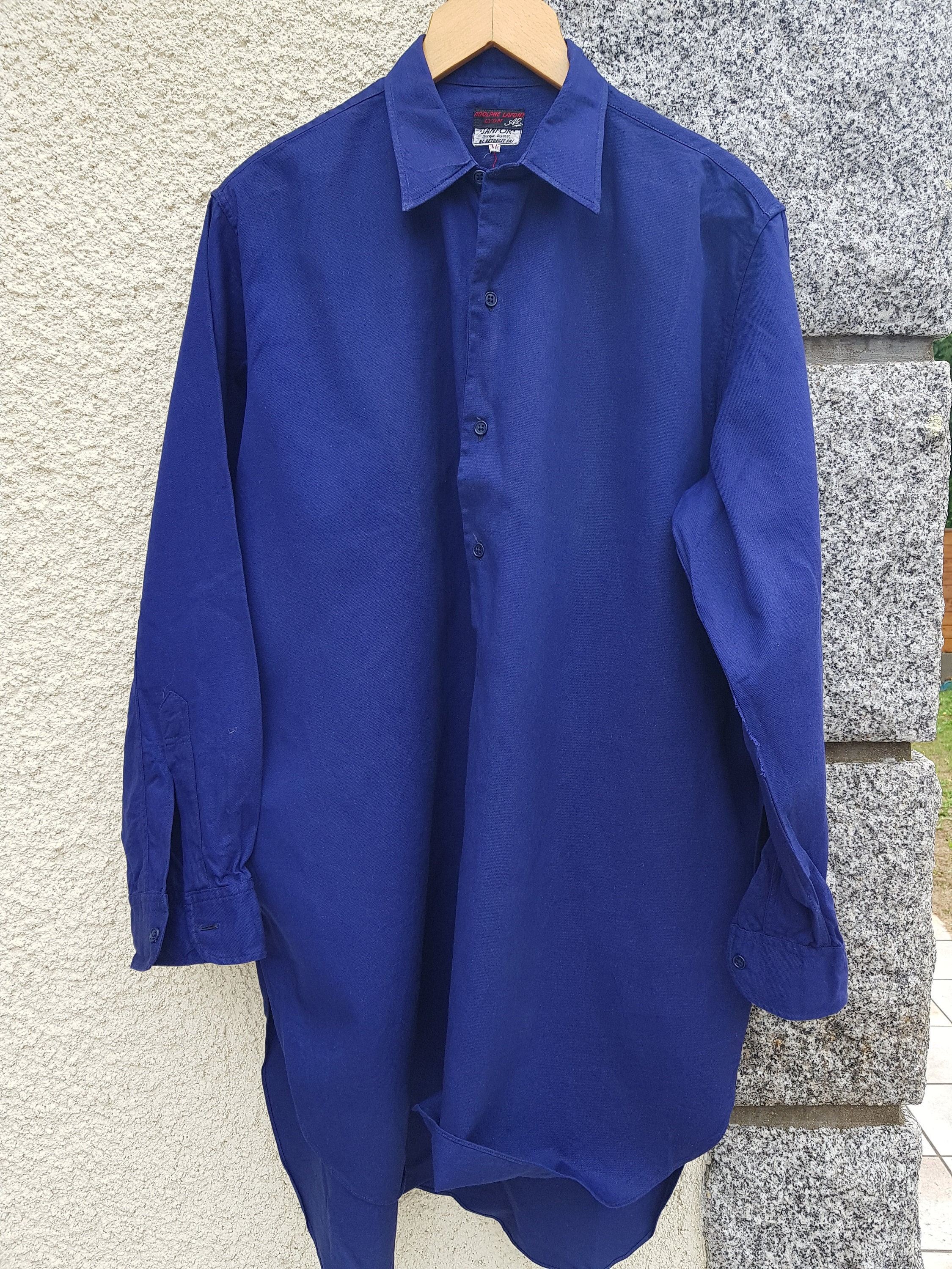 Vintage French Long Blue Work Shirt adolphe Lafont - Etsy