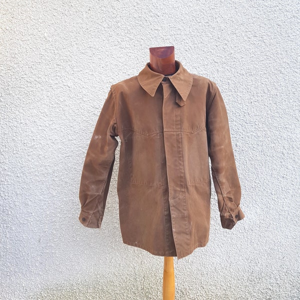 1960s Vintage French Brown SNCF work jacket duck canvas M/L