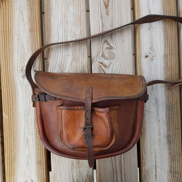 1960s Vintage French PTT La Poste postman small bag brown leather messenger satchel shoulder bag