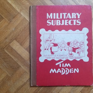 Libro antiguo "TEMAS MILITARES" de Tim Madden, humor de caricaturas del ejército británico
