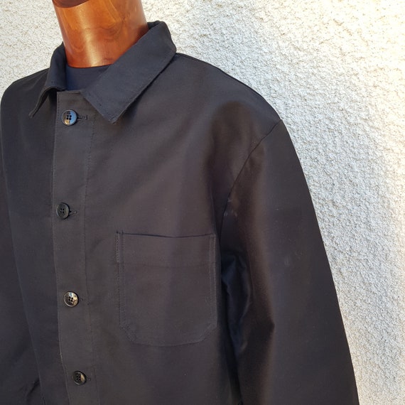 Vintage French Black Moleskin workwear jacket L - image 8