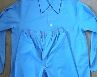 Pigiama da uomo vintage in cotone blu francese, taglia M
