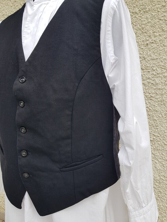 1920s Vintage French black wool waistcoat M 38-40 - image 2