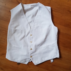 Gilet da sera vintage francese bianco testurizzato, elegante, con cravatta bianca, modello a palloncino, taglia S