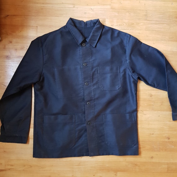 Vintage French Black Moleskin workwear jacket L - image 10