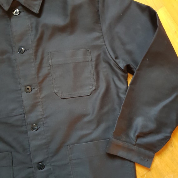 Vintage French Black Moleskin workwear jacket L - image 2