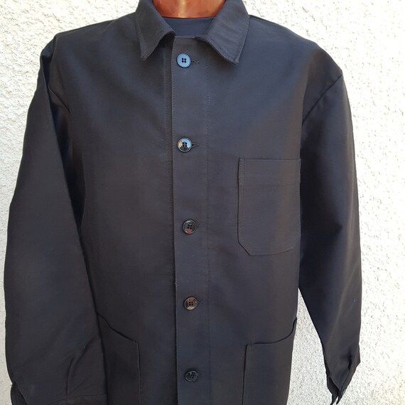 Vintage French Black Moleskin workwear jacket L - image 7