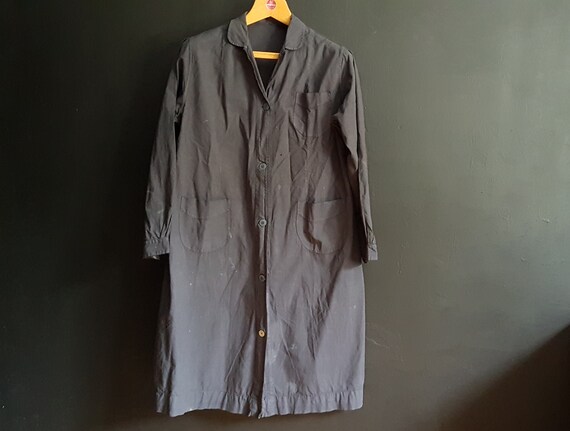 Vintage French womens black housecoat chore coat