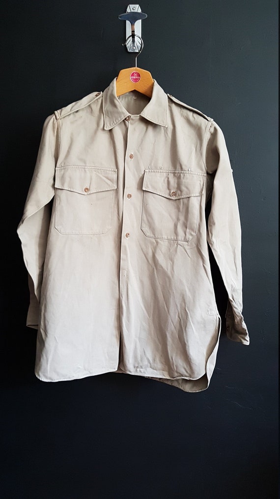 Vintage French Military Army Shirt Armee De Terre Khaki Tropical 