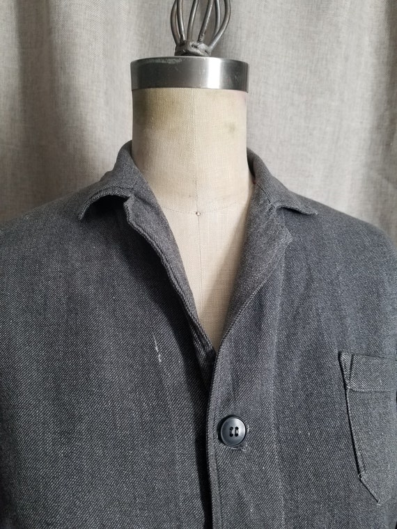 Vintage French grey long chore jacket duster coat… - image 2