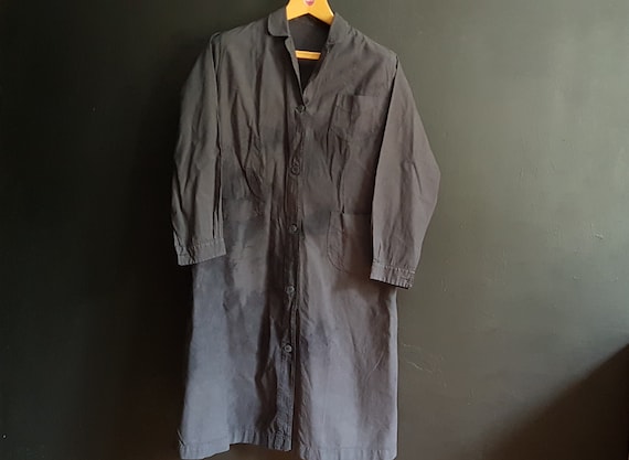 Vintage French womens black housecoat chore coat w