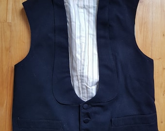 Vintage French formal black shawl collar waistcoat vest S/XS