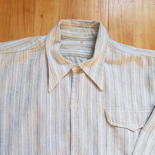 1950s/60s Vintage French artists smock striped workshirt work shirt S/M 39