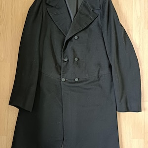 1900s French antique black double breasted overcoat frock coat double breasted morning coat XS-S