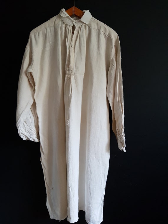 Antique French linen shirt farmers biaude shirt ar