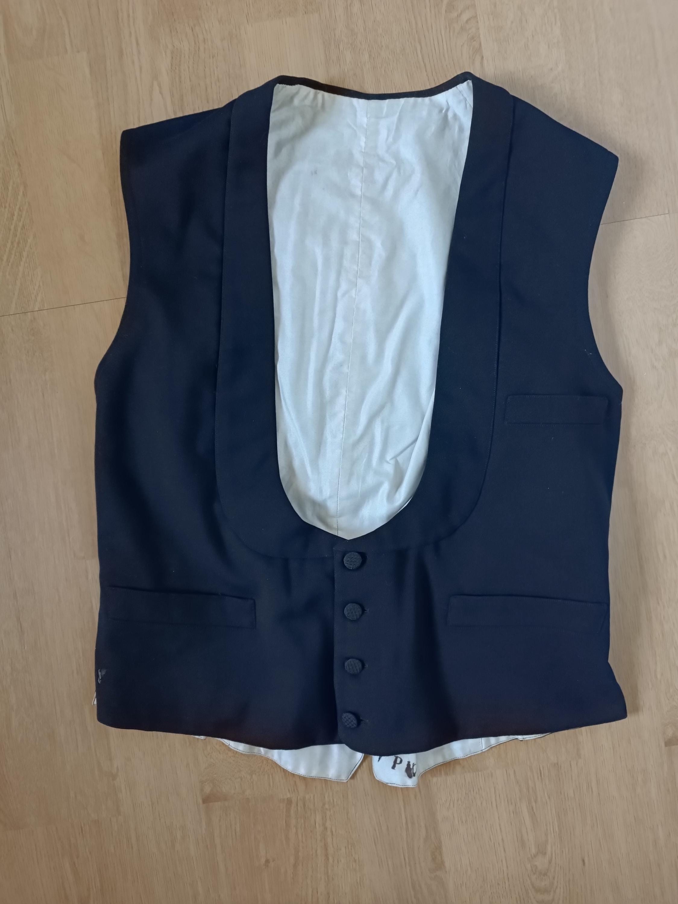 Vintage French Evening Black formal waistcoat vest lapels shawl deep U  rounded S Small 1901