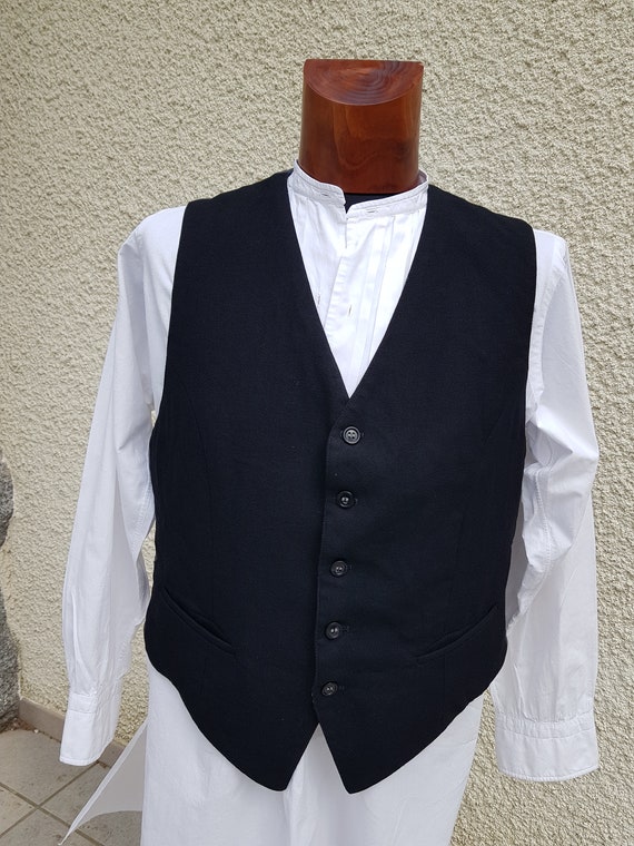 1920s Vintage French black wool waistcoat M 38-40 - image 7
