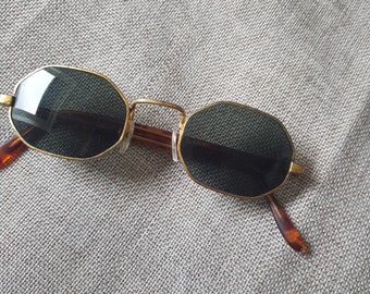 lunettes de soleil octogonales vintage en or semi-teinté des années 1970