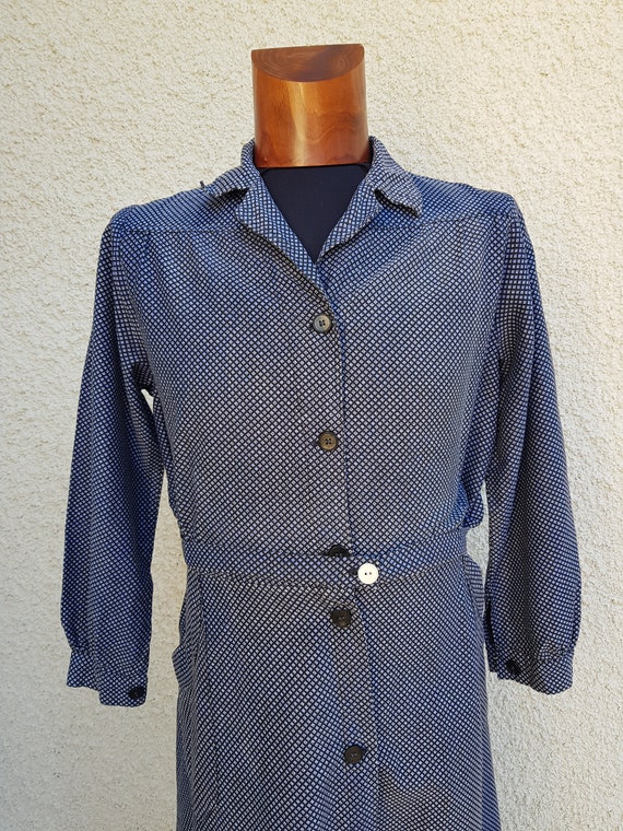 1960s Vintage French black checked work dress M/L - image 2