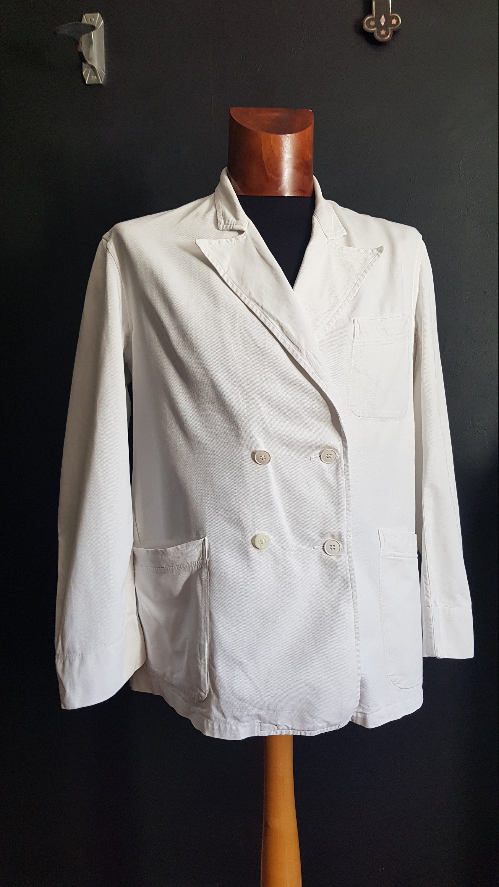 Buy Vintage French White Cotton Double Breasted Cotton Jacket S/M