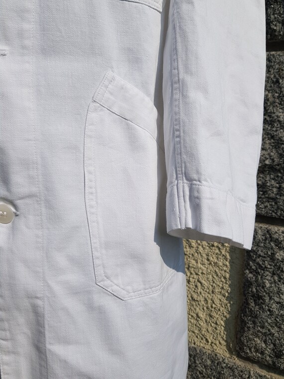 Vintage French white cotton worker long jacket co… - image 3