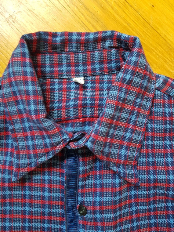 1970s French Artists Smock Checked Workshirt Work Shirt M Flannel 