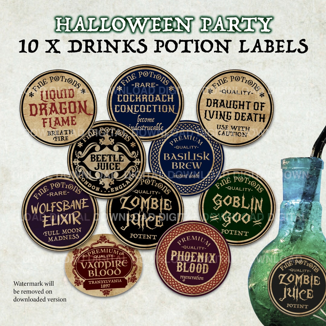 Halloween Potion Bottle Drinks Labels, Printables, Apothecary, Vintage ...