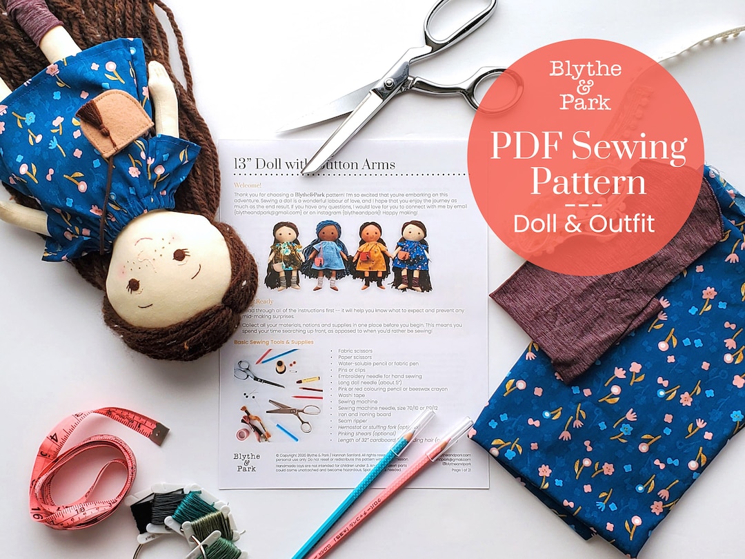 Handmade Heirloom Doll PDF Sewing Tutorial and Pattern - 13 Inch Button ...