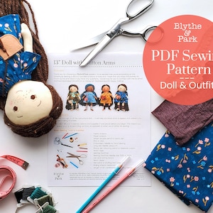 Handmade Heirloom Doll PDF Sewing Tutorial and Pattern - 13 Inch Button-Jointed Cloth Doll Pattern - Dress Up Doll - Handmade Gift for Girls