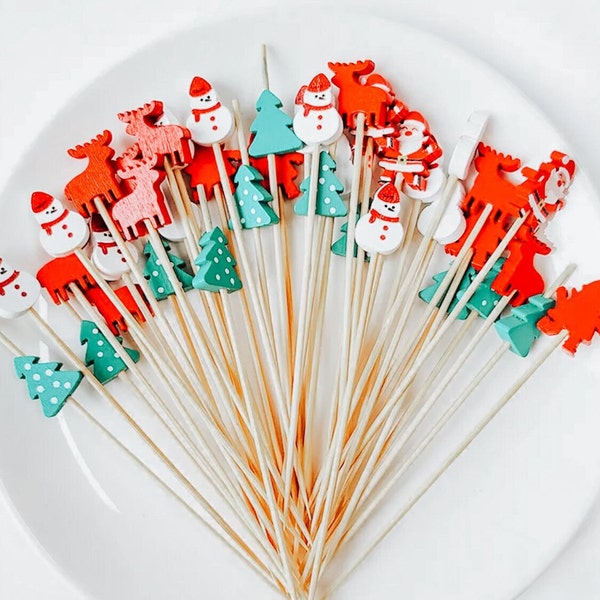 Christmas Disposable Bamboo Skewers, Cocktail Sticks Christmas Decoration 2023