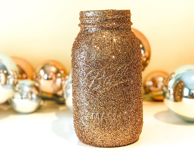 Rose Gold Glitter Jar Rose Gold Mason Jar Centerpiece Rose Etsy