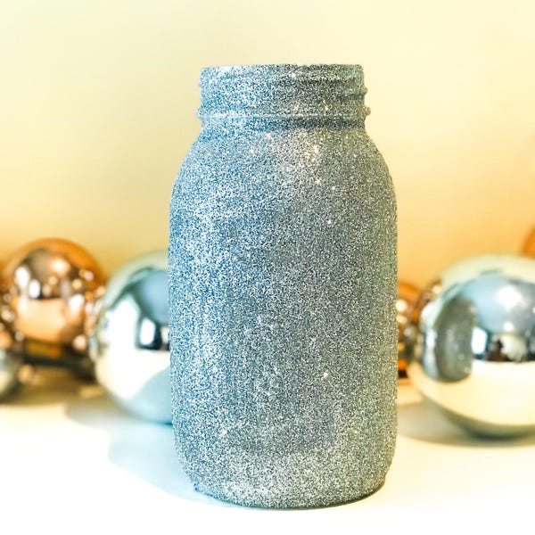 Silver Glitter Jar, Silver Mason Jar Centerpiece, Silver Centerpiece, Wedding Centerpiece