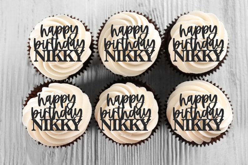 Custom Cupcake Toppers Gold Cupcake Toppers Happy Birthday Etsy