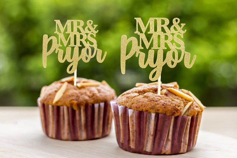 Mr & Mrs Cupcake Toppers Custom Cupcake Toppers Wedding Etsy