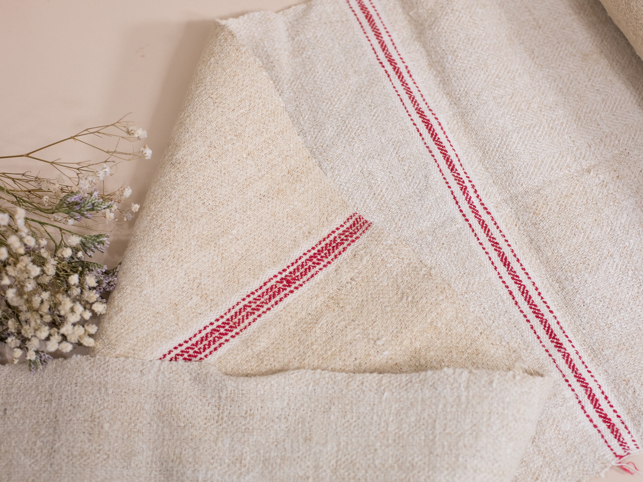 Bolt of vintage fabric /Red stripe Bolt Linen fabric / roll Etsy