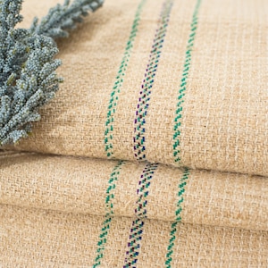 Hemp runner by the yard / Extra long Green stripes  **EUROPEAN GRAINSACKS**
