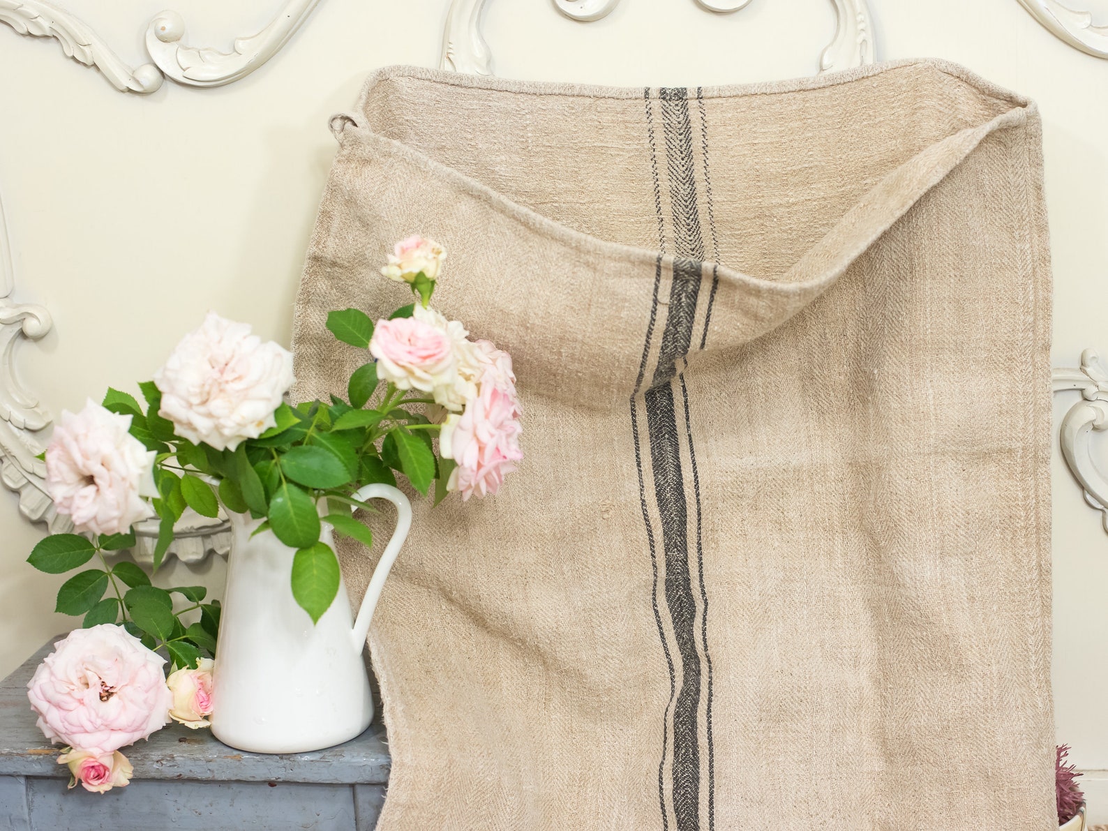 Getreidesack Stoff schwarz/ Schwarz gestreifter Leinenstoff/ | Etsy