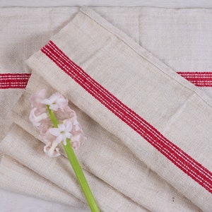 Linen table runner Antique linen from Europe Red stripes
