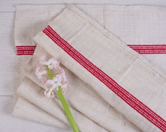 Linen table runner Antique linen from Europe Red stripes