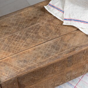 Primitive Old traditional hand carved chest, beech wood image 3