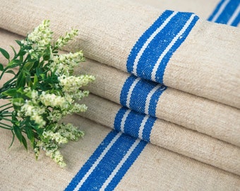 Grain Sack Fabric  /  Blue stripes Grain sack Antique fabric