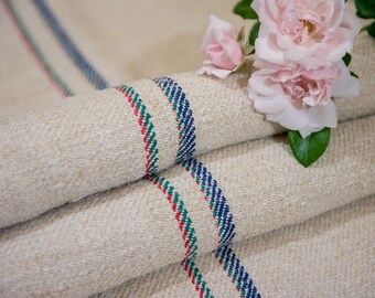 Farmhouse Fabric ANTIQUE 1900' /  Red blue green stripes fabric