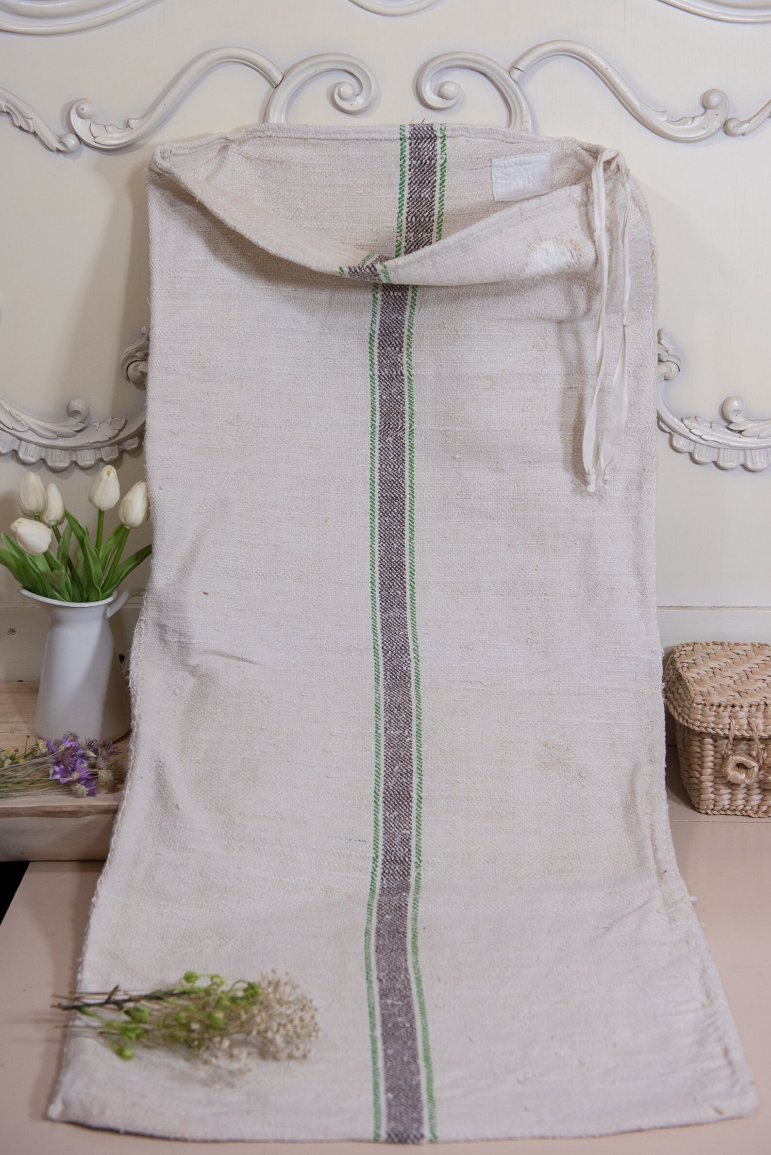 Saco de grano Tela / Rayas Marrones Verdes / ANTIQUE 1900' Etsy España