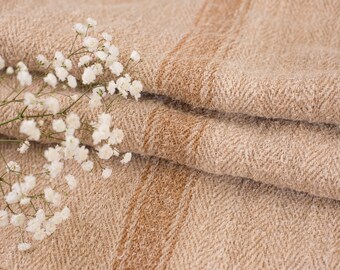 Gold stripe Grain Sack Fabric / Antique hand made / Grain sack fabric brown