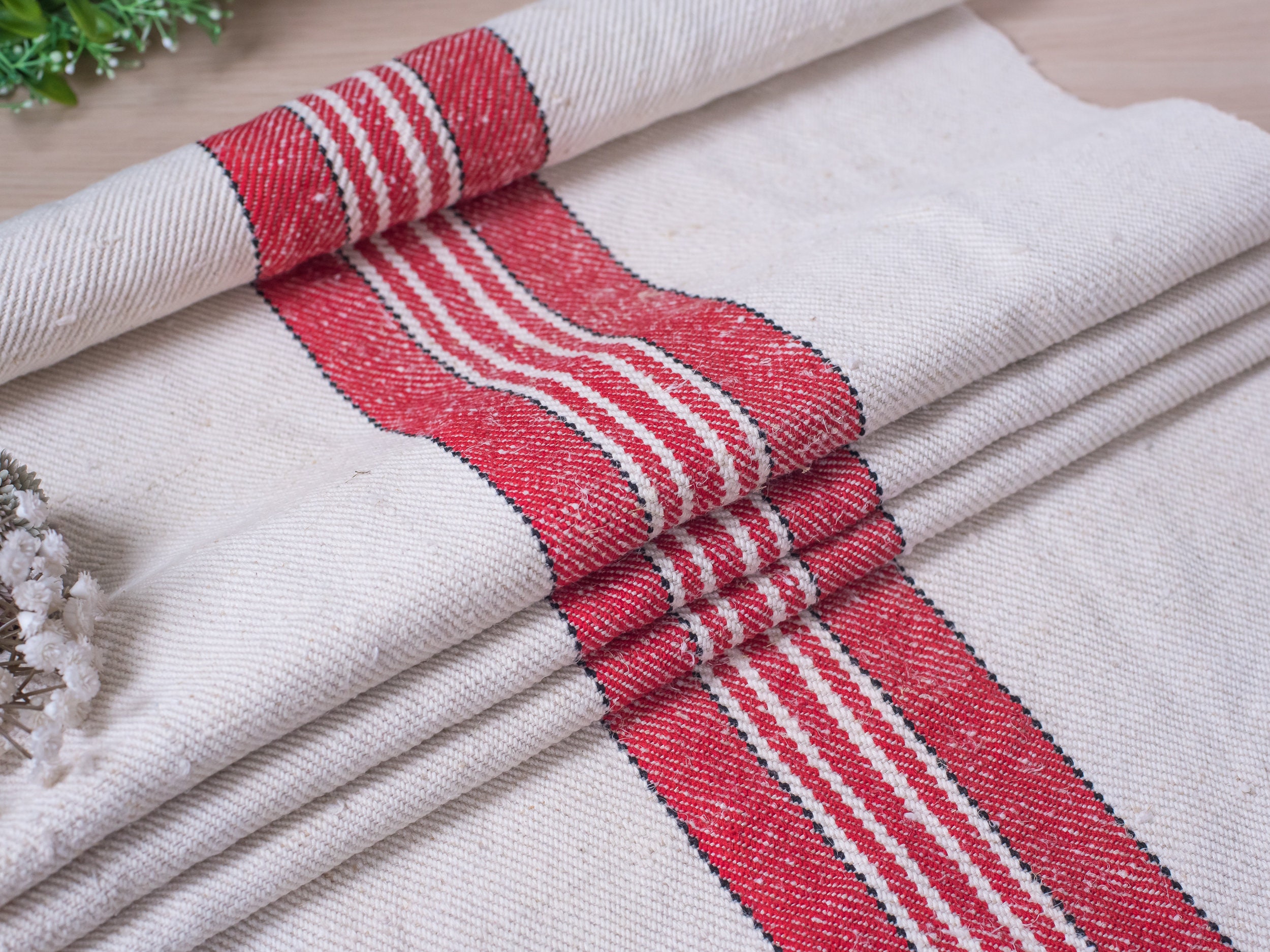 Bolt of vintage fabric / Red stripes Bolt Linen fabric / Grain Etsy