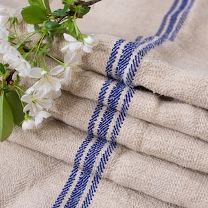 Hungarian grain sack pillowcase /  Blue stripes grain sack / grain sack roman shade/ Natural hemp fabric/ grain sack back stripes