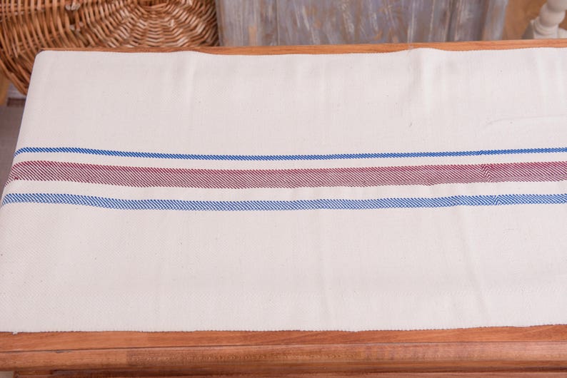 Upholstery fabric Blue Burgundy stripes Fabric Antique linen Grain Sack pillow wedding decoration pillow benchcushion tablerunner