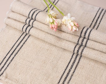 Grain sack fabric black/ Black striped linen fabric/ Grain sack black/ Black stripe grain sack fabric