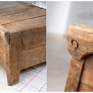 Primitive Old traditional hand carved chest, beech wood image 4